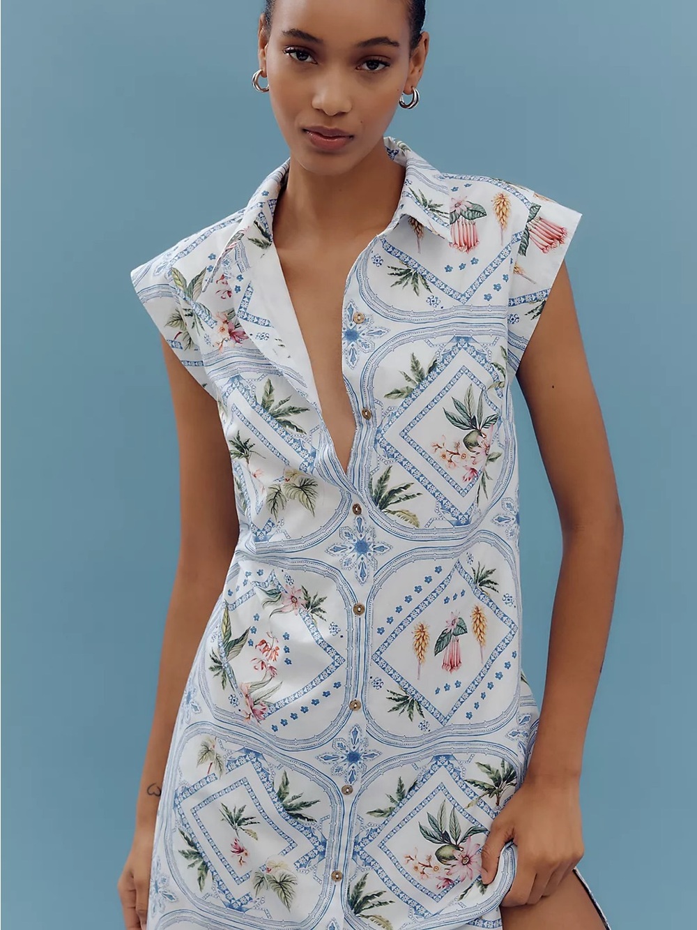 Maeve Cap-Sleeve Button-Front Midi Dress